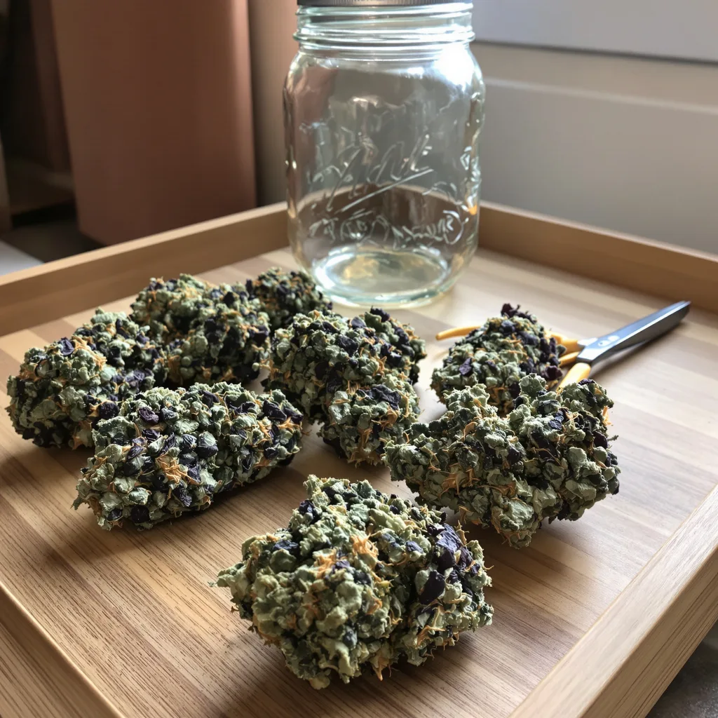 Godzilla Glue 69% indica / 31% sativa flower with visible trichomes