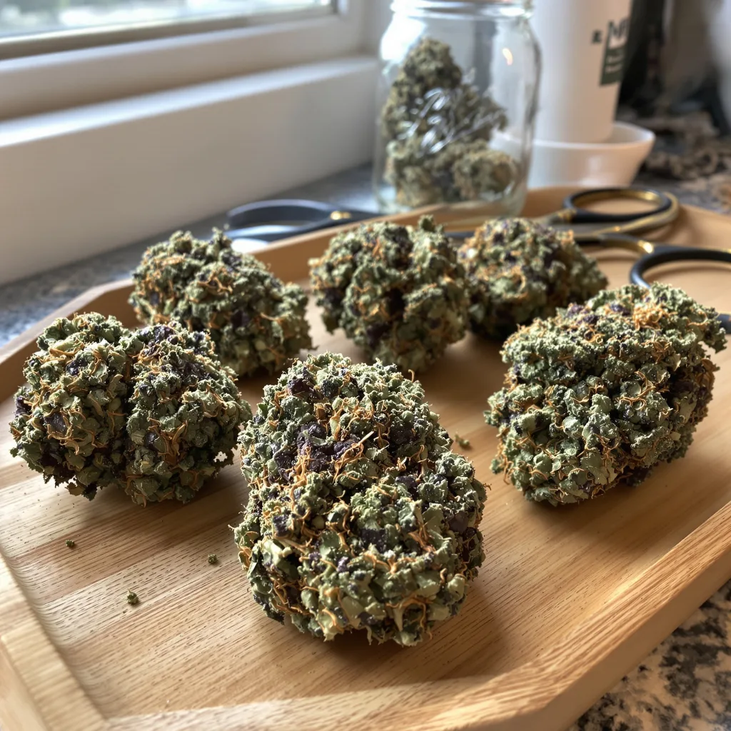 Godzilla Glue 69% indica / 31% sativa flower with visible trichomes