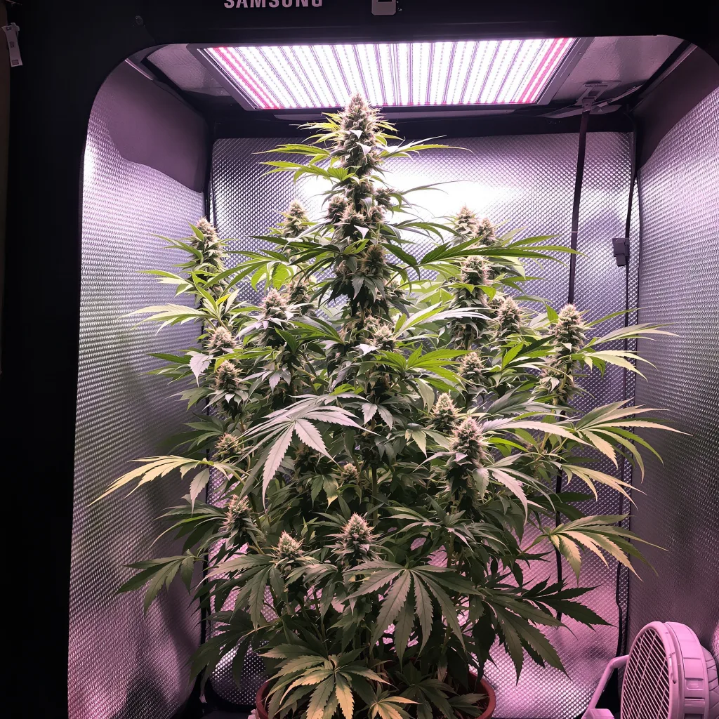Goji OG 20% indica / 80% sativa flower with visible trichomes
