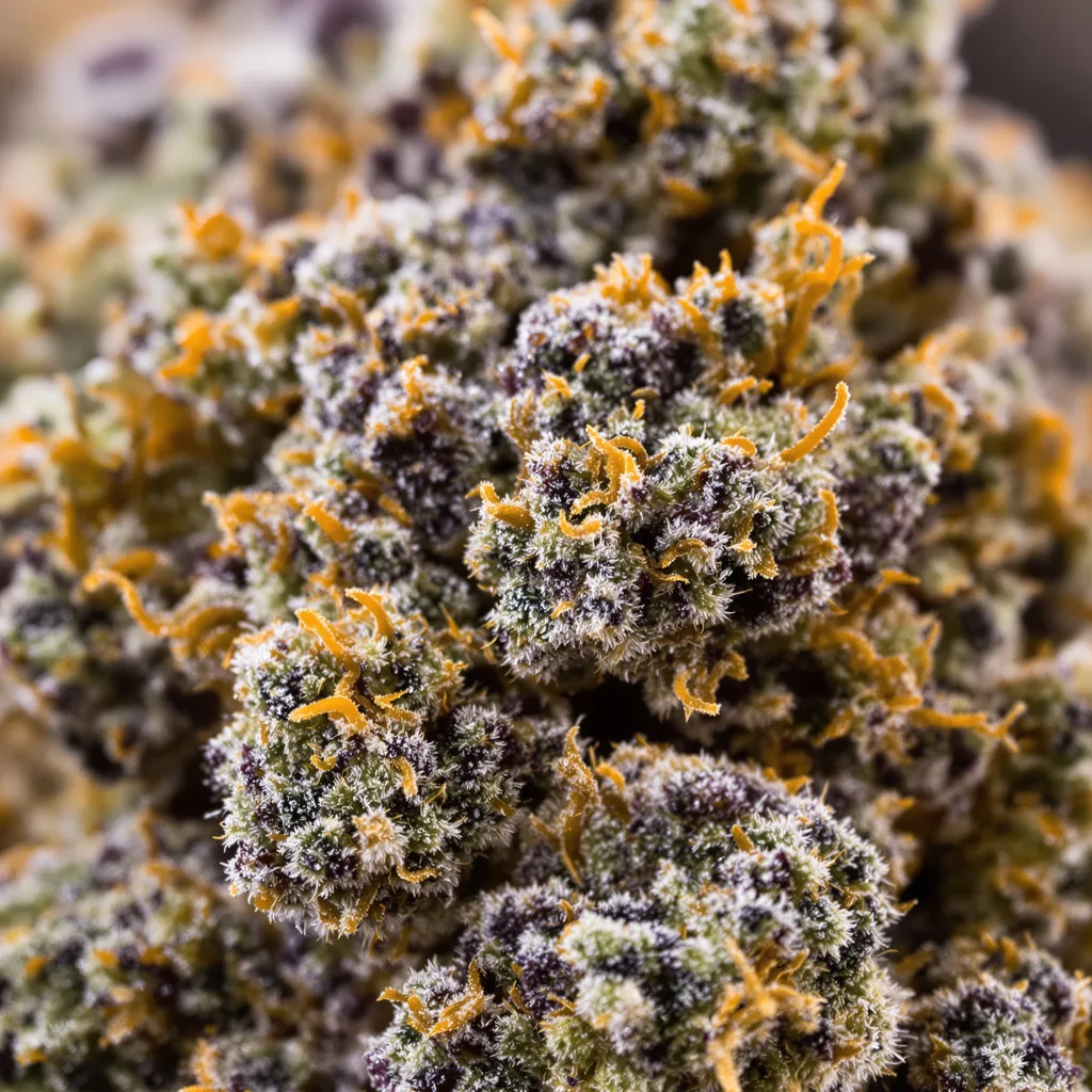 Gold Leaf cannabis bud close-up showing dense purple-tinged calyxes