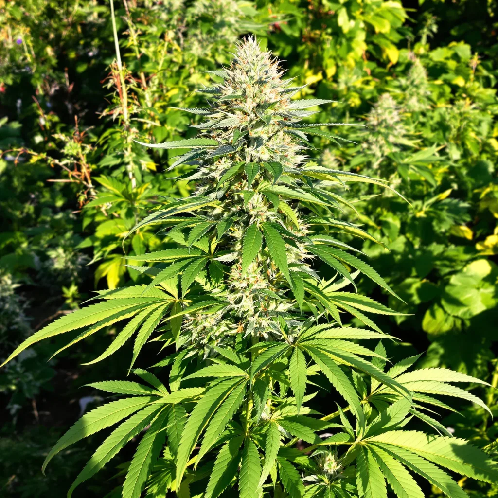 Goldberry 66% indica / 34% sativa flower with visible trichomes