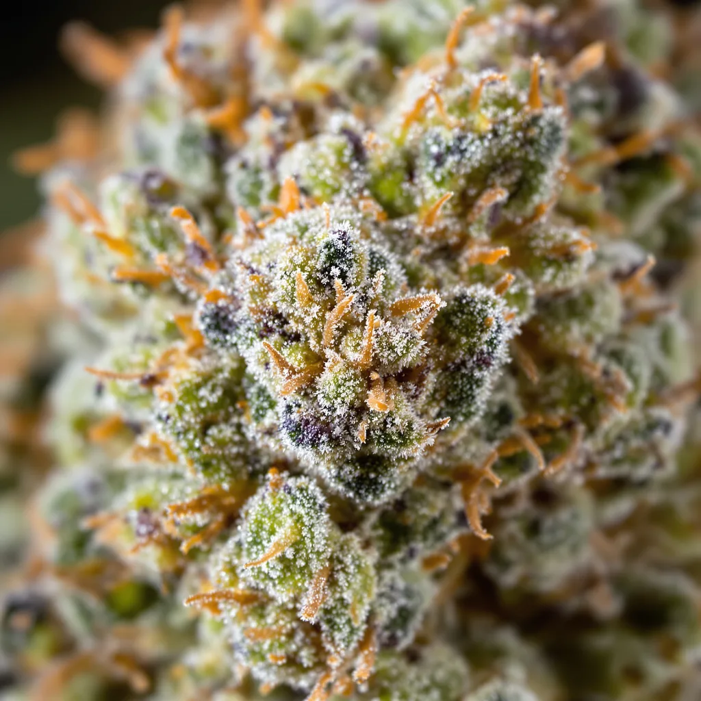 Golden Nugget cannabis bud close-up showing open-bud structure with orange pistils