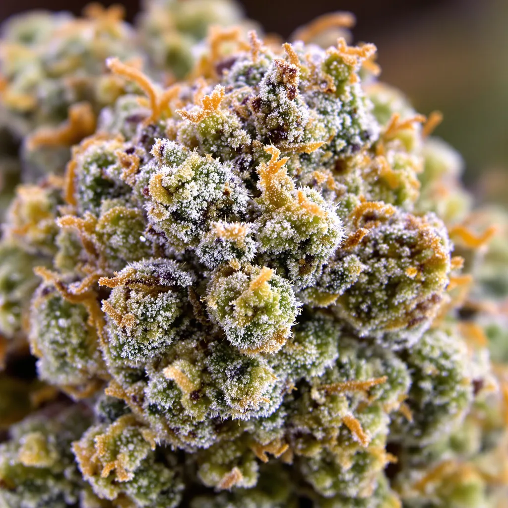 Goon Berries cannabis bud close-up showing dense forest-green nugs
