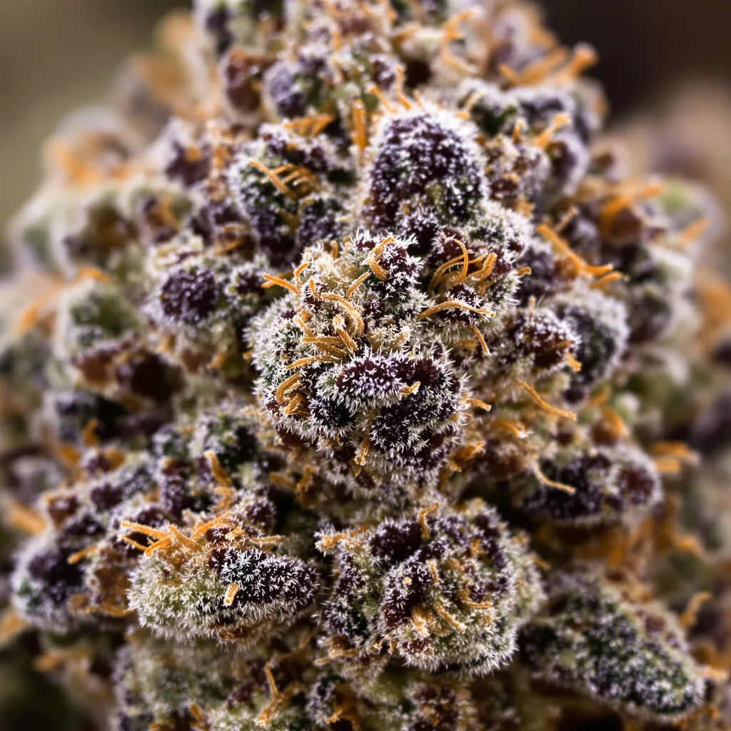 Gorilla Cookies cannabis bud close-up showing dense purple-tinged calyxes