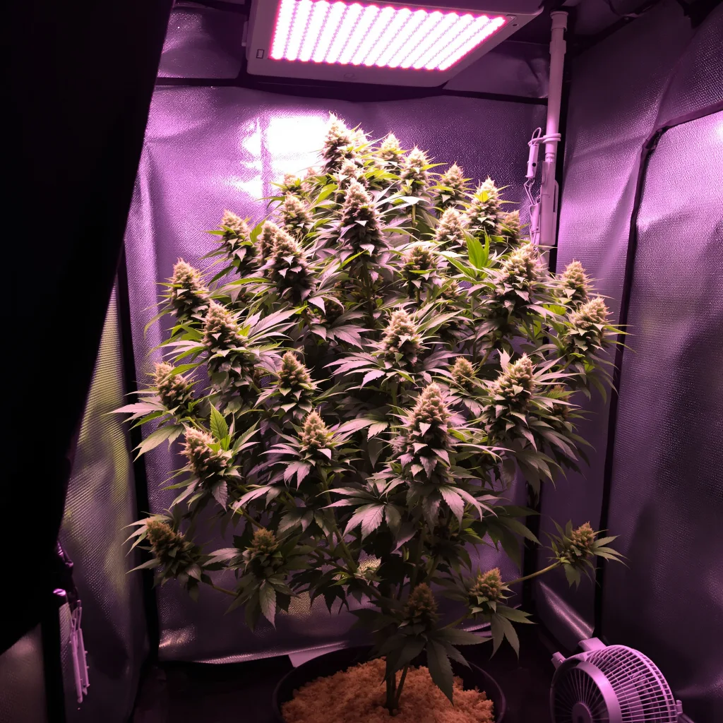 Gorilla Glue 51% indica / 49% sativa flower with visible trichomes