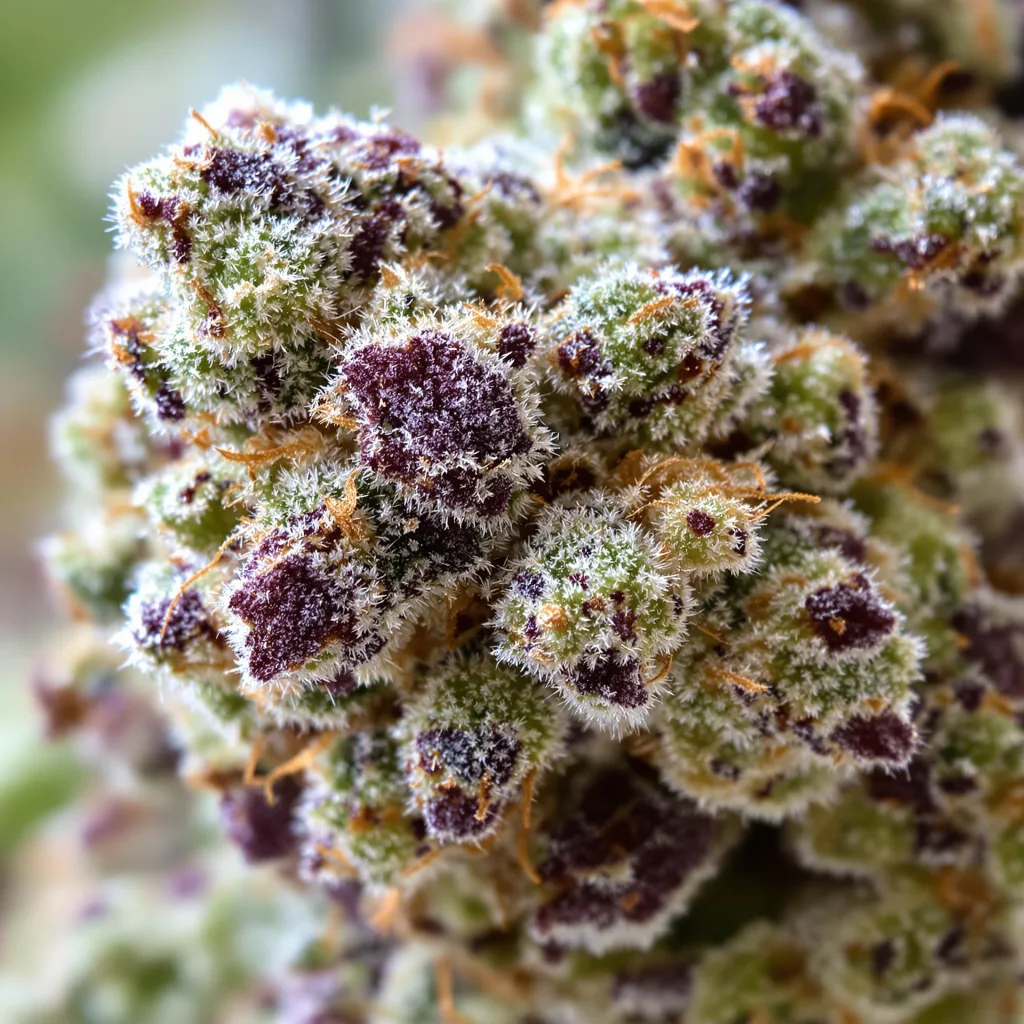 Gorilla Glue cannabis bud close-up showing balanced bud structure with frosted trichomes