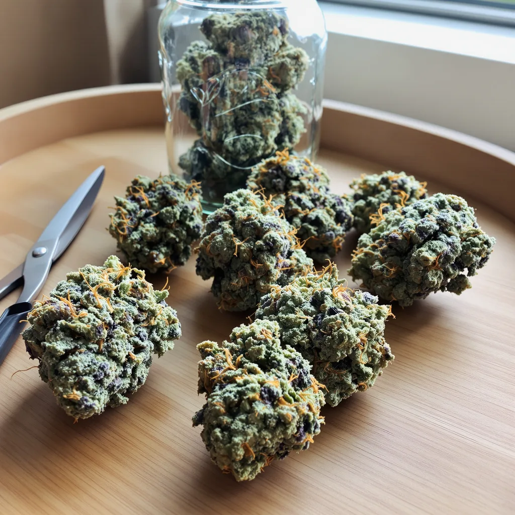 Gorilla Glue 51% indica / 49% sativa flower with visible trichomes