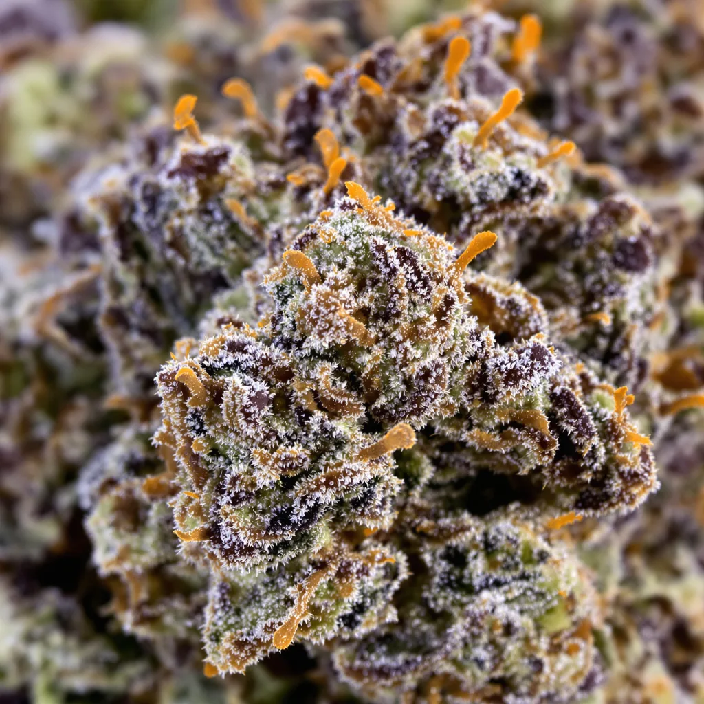 Grape Drink cannabis bud close-up showing dense purple-tinged calyxes