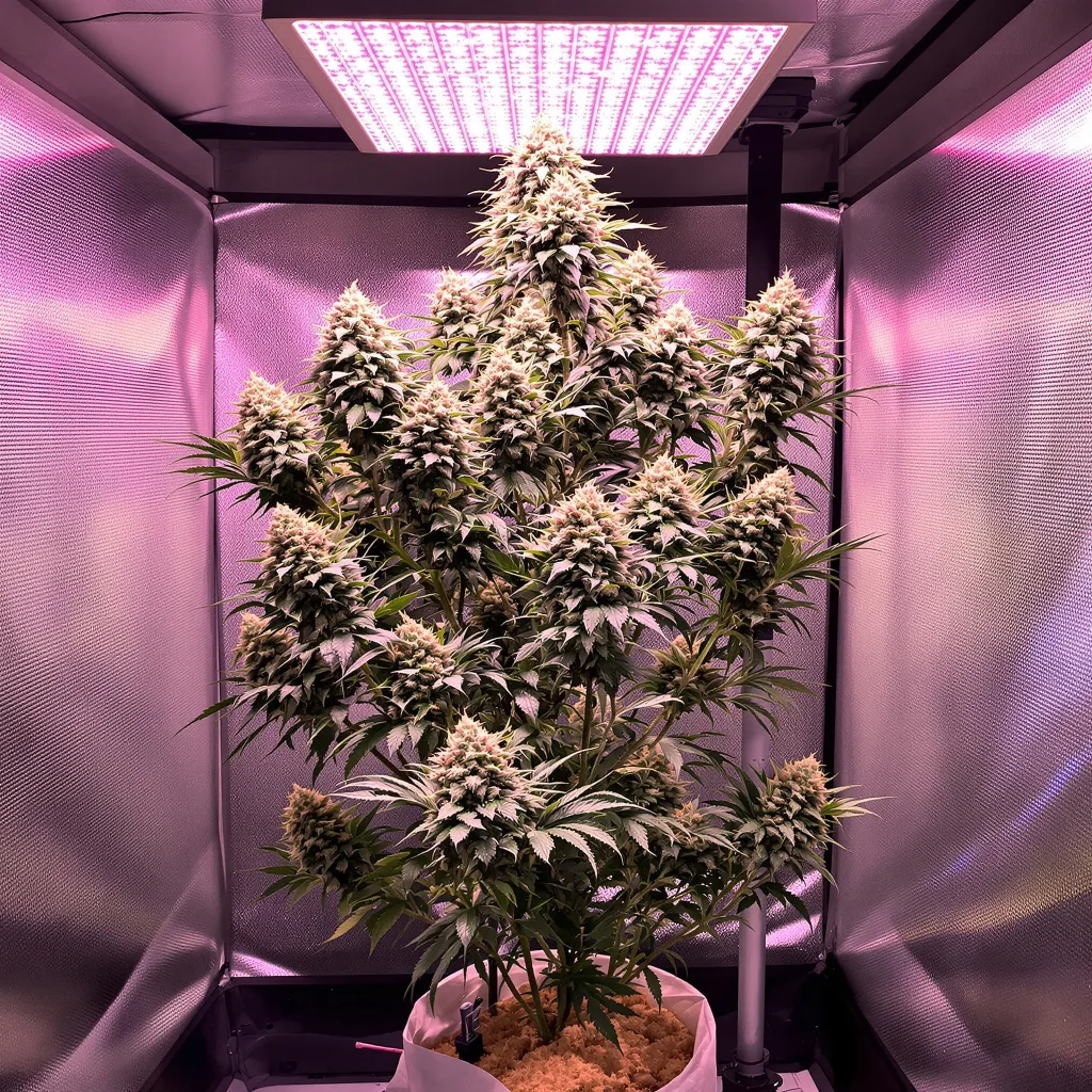 Grape Guava 41% indica / 59% sativa flower with visible trichomes
