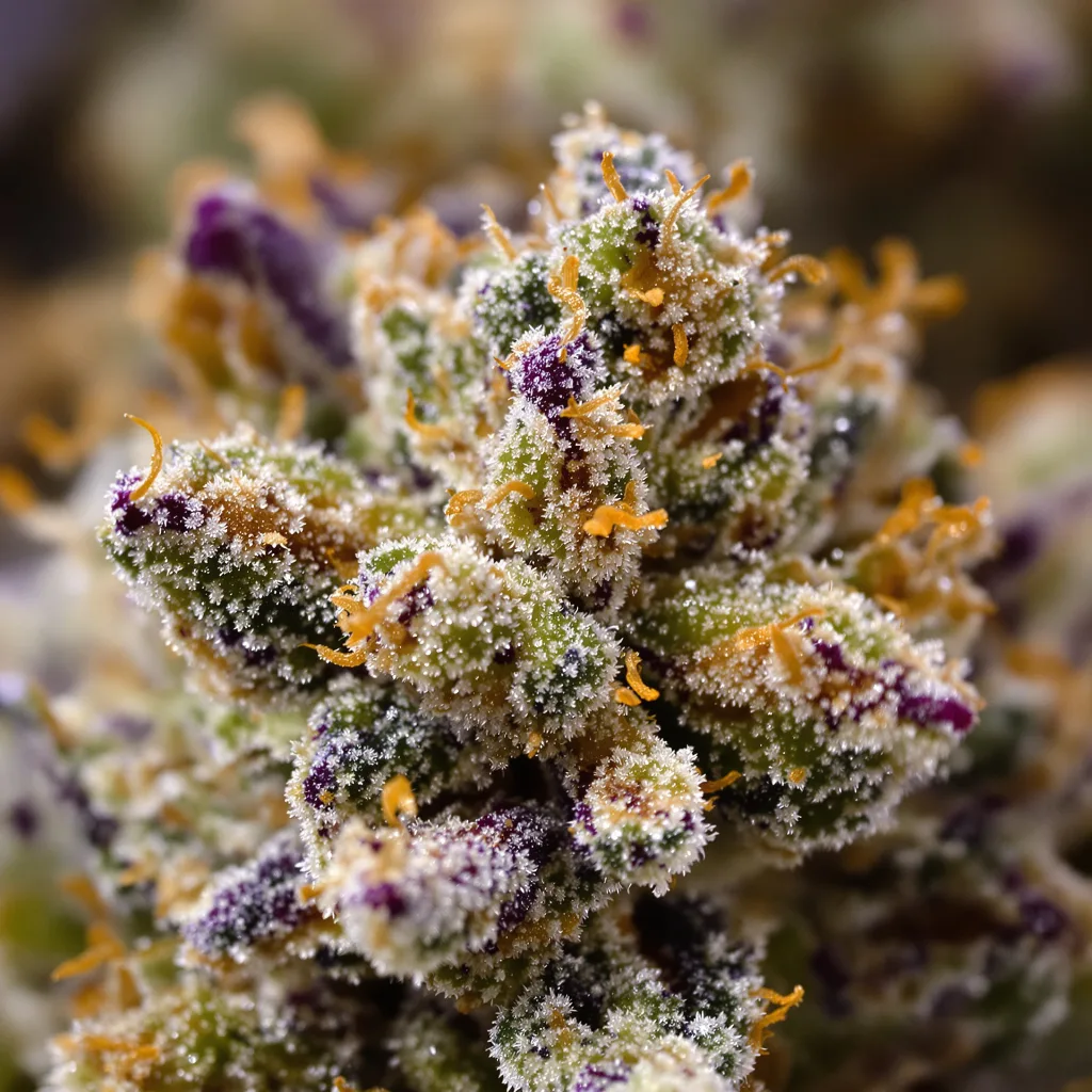 Grape Guava cannabis bud close-up showing balanced bud structure with frosted trichomes