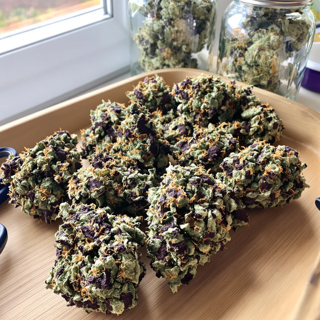 Grape OX 71% indica / 29% sativa flower with visible trichomes