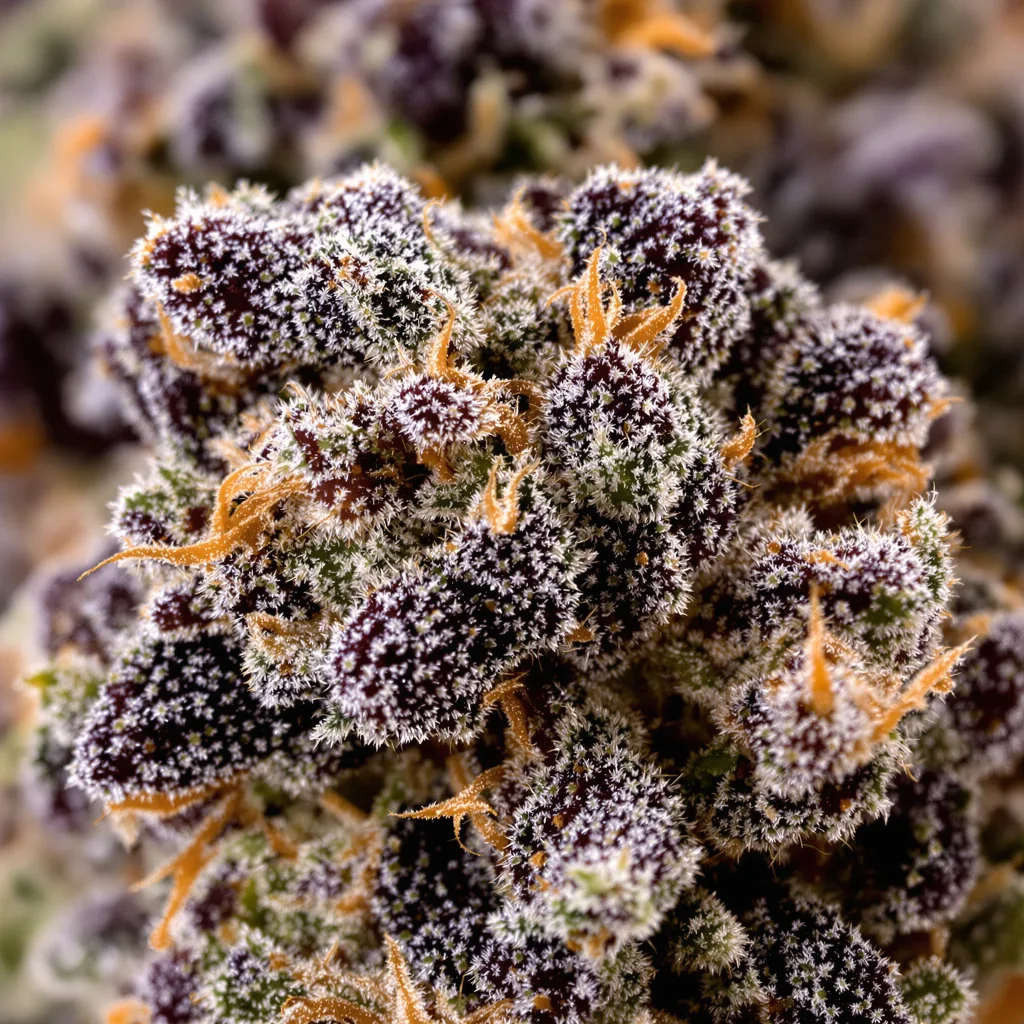 Grape Soda cannabis bud close-up showing dense purple-tinged calyxes