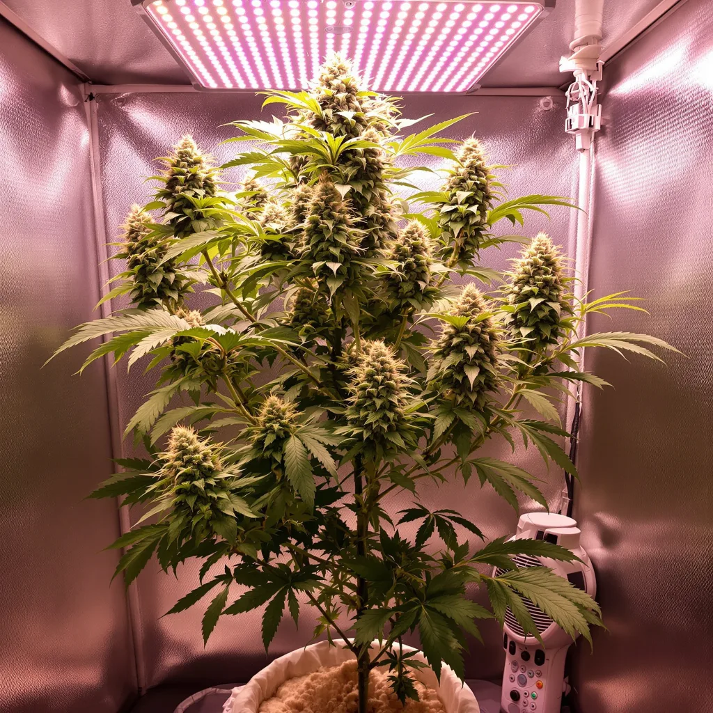 Grease Monkey 48% indica / 52% sativa flower with visible trichomes