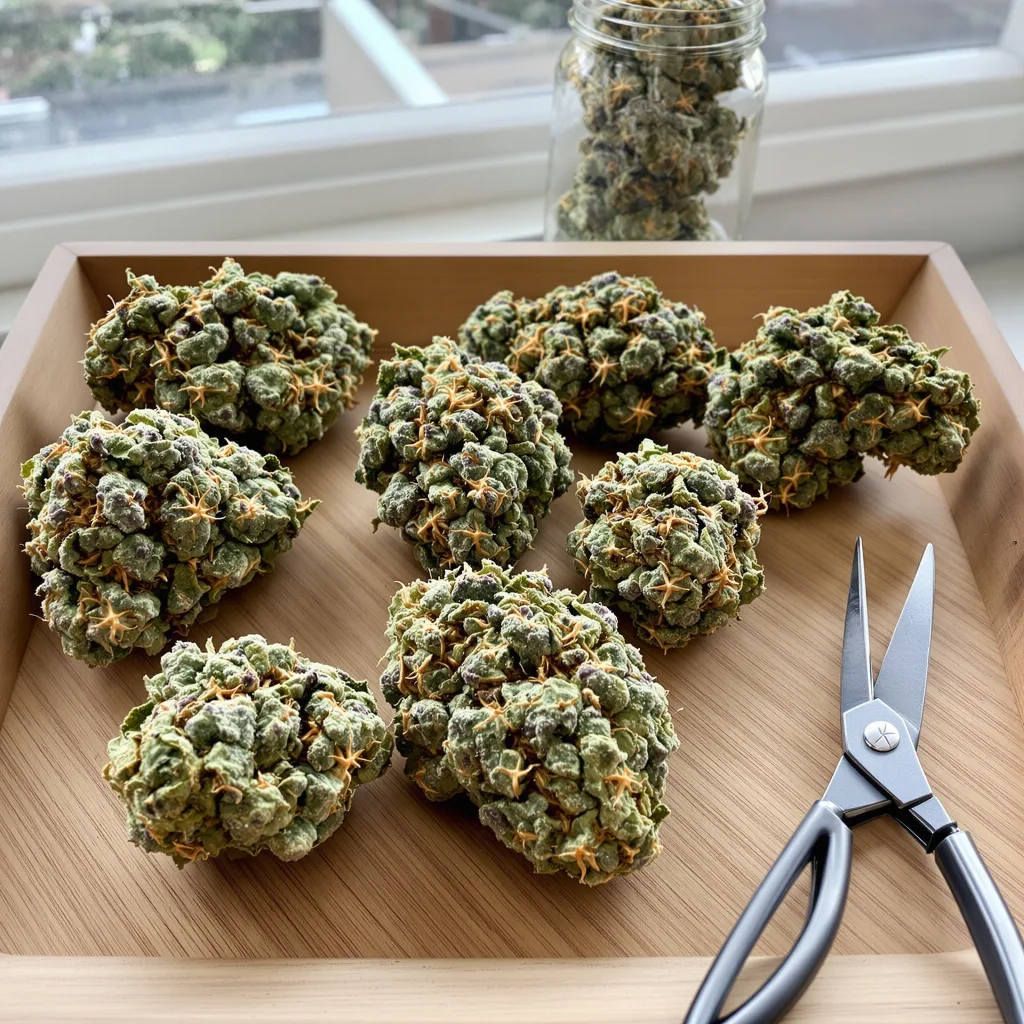 Green Candy 50% indica / 50% sativa flower with visible trichomes