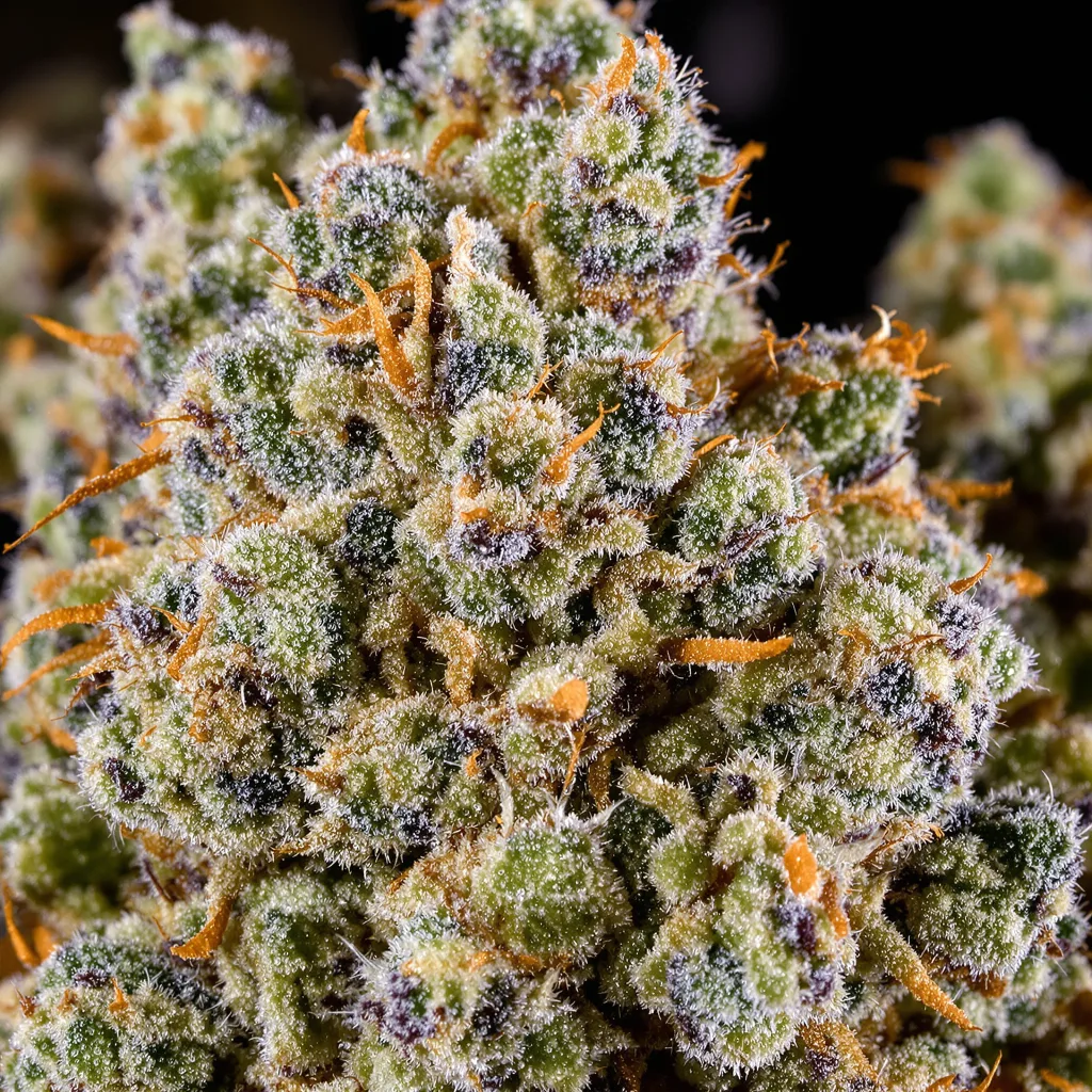 Green Candy cannabis bud close-up showing balanced bud structure with frosted trichomes