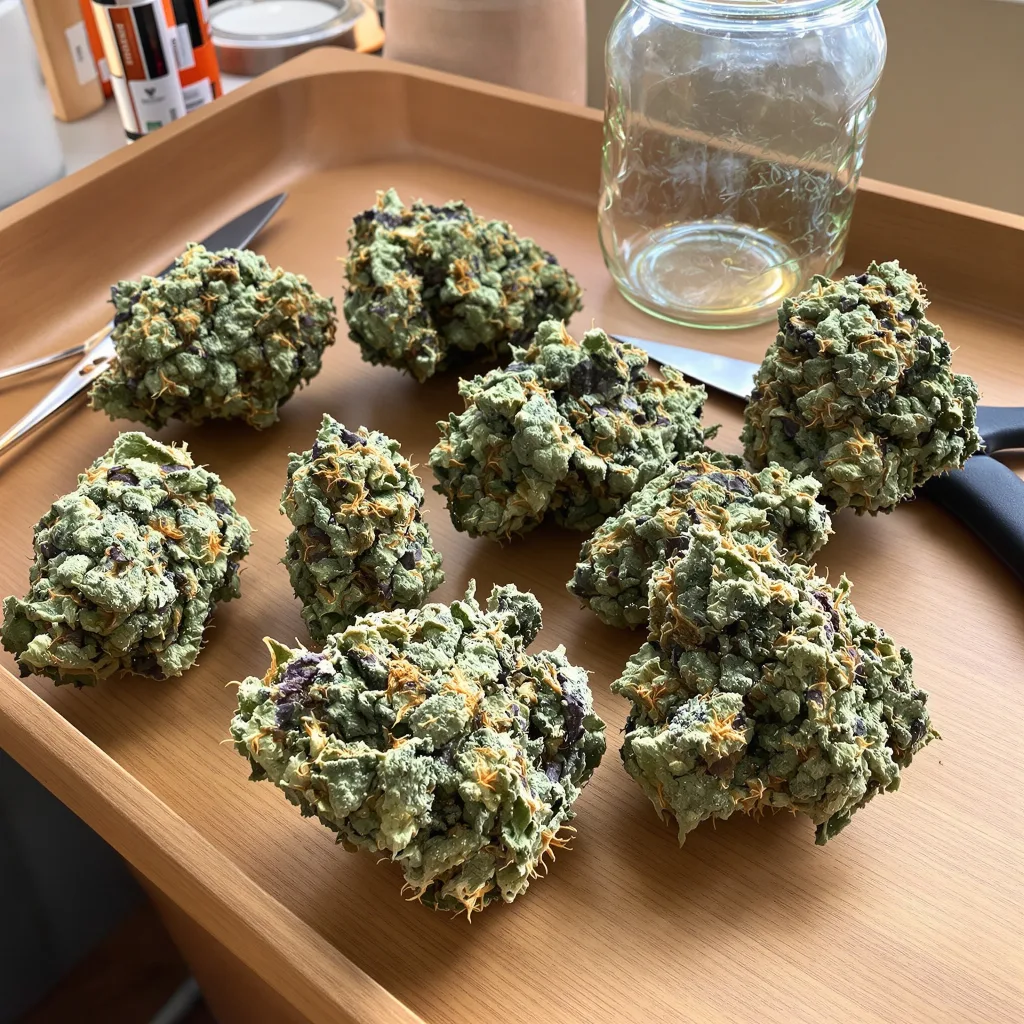 Green Crack 51% indica / 49% sativa flower with visible trichomes