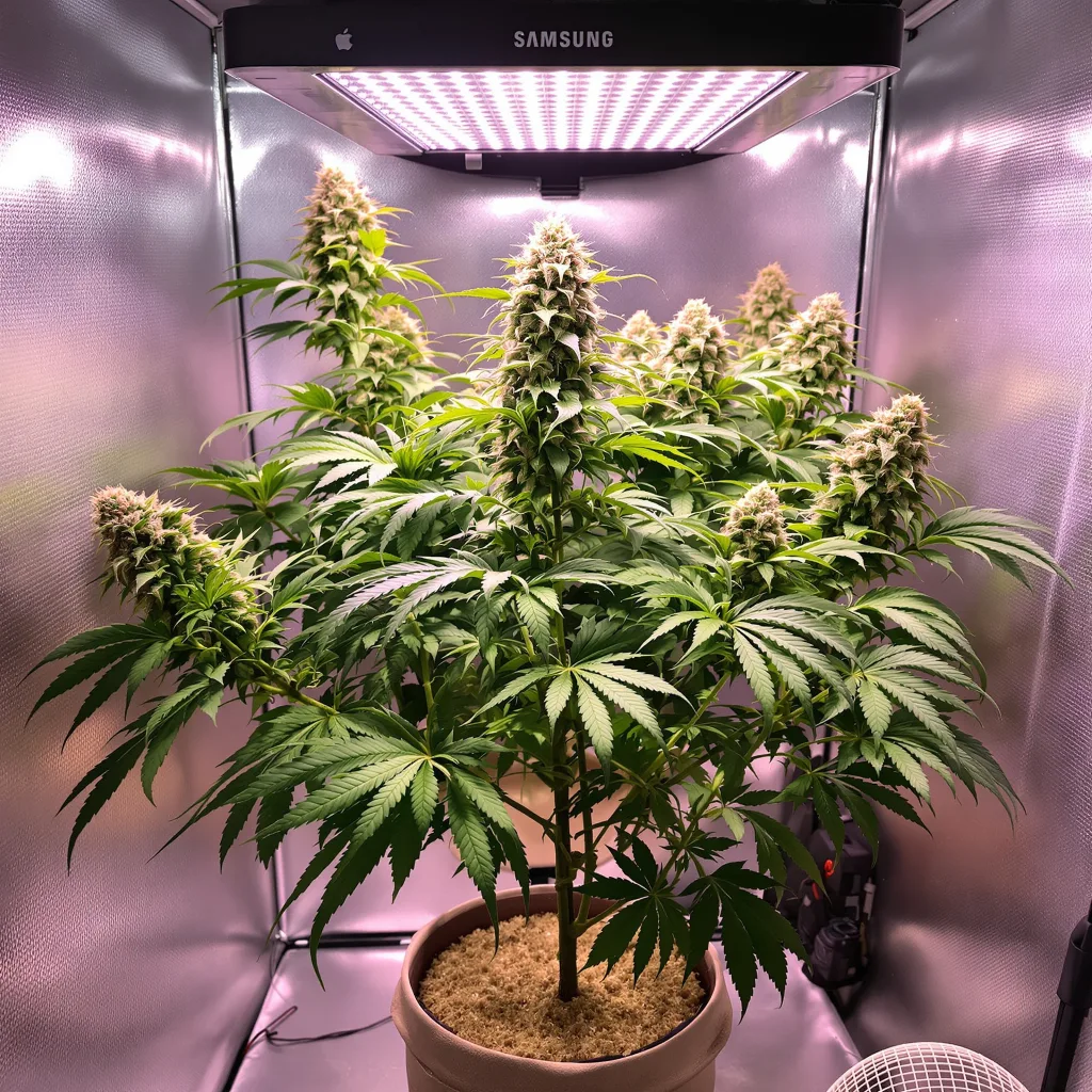 Green Crack Punch 84% indica / 16% sativa flower with visible trichomes