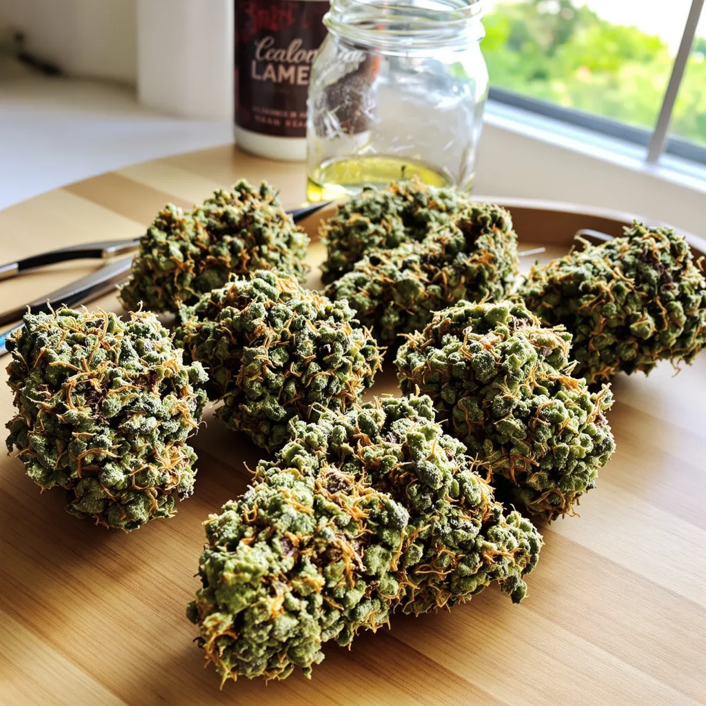 Green Line OG 63% indica / 37% sativa flower with visible trichomes