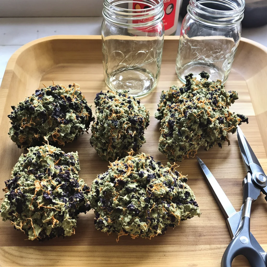 Green Poison 80% indica / 20% sativa flower with visible trichomes