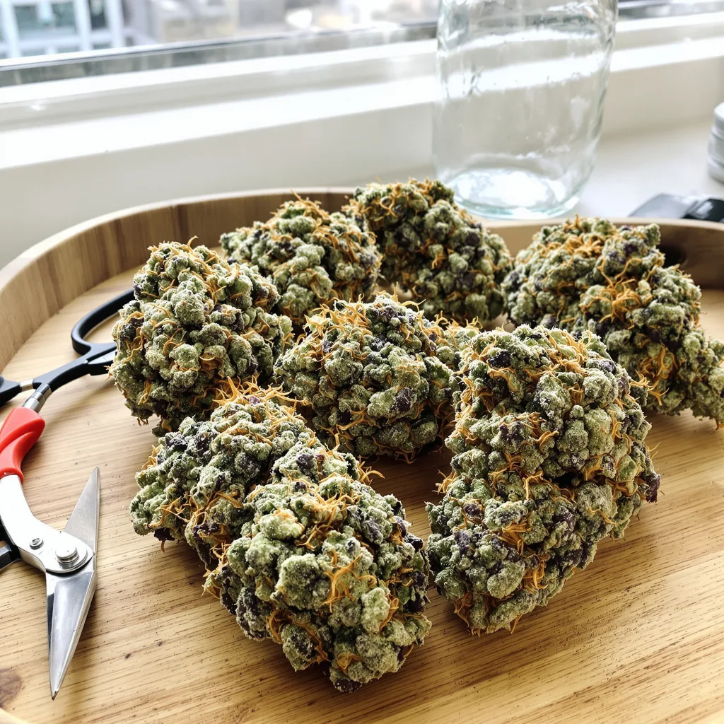 Green Queen 40% indica / 50% sativa flower with visible trichomes