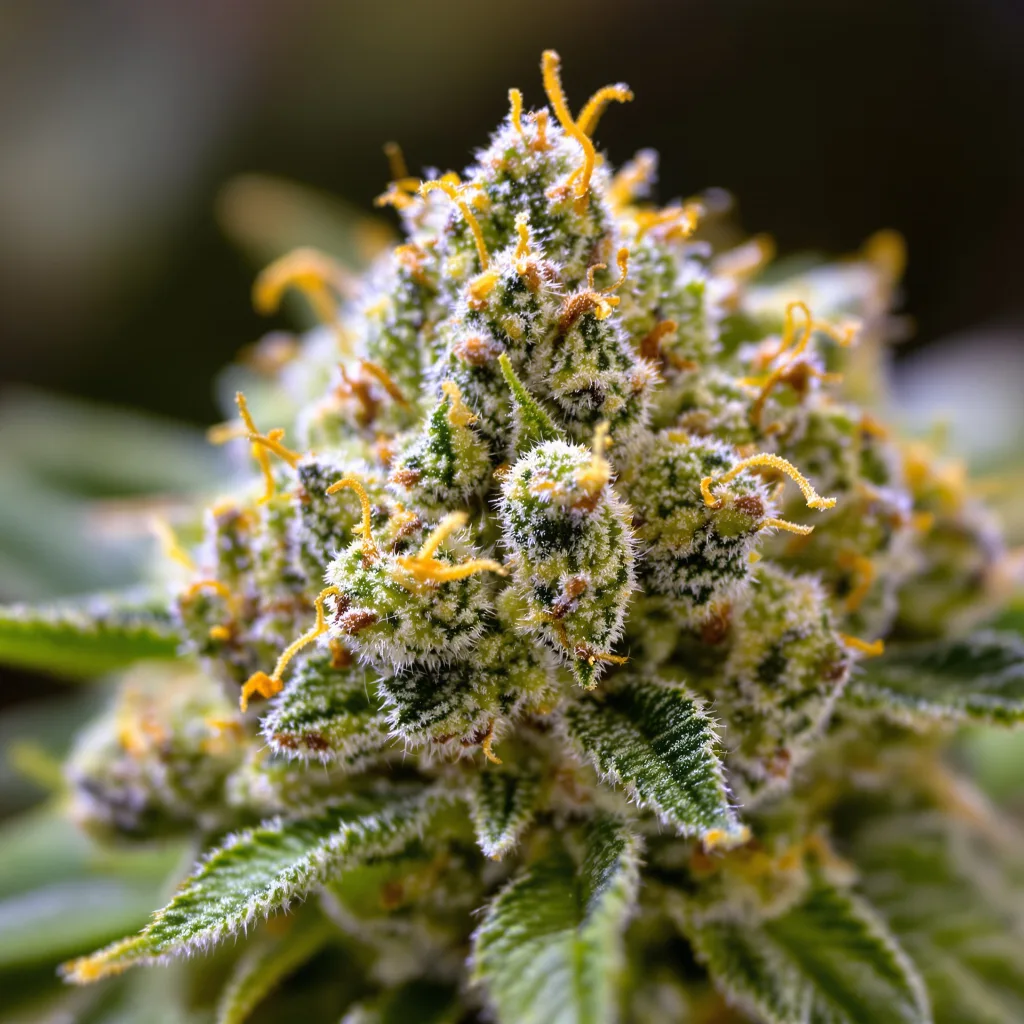 Grilled Cheese cannabis bud close-up showing lime-green airy structure