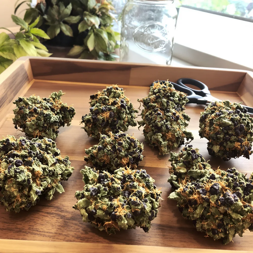 Grimace 79% indica / 21% sativa flower with visible trichomes