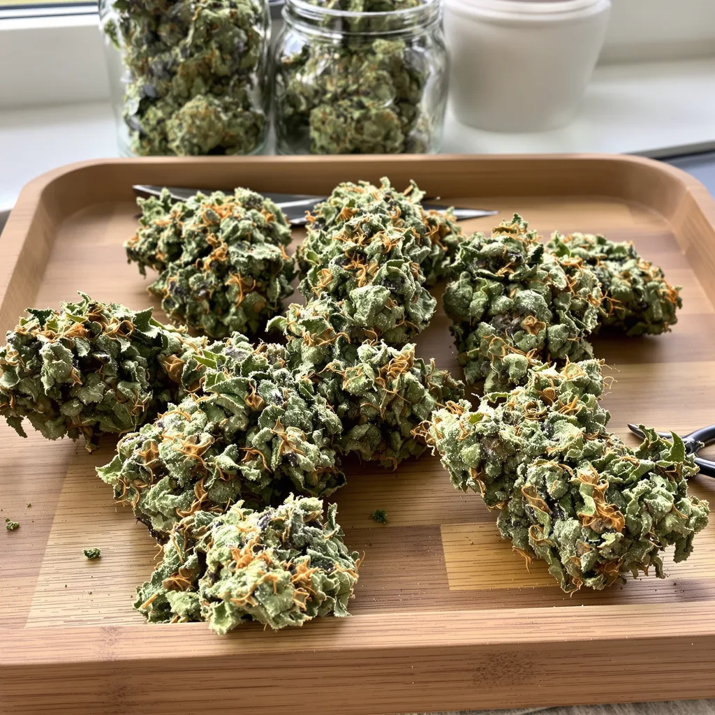 Gupta Kush 44% indica / 56% sativa flower with visible trichomes