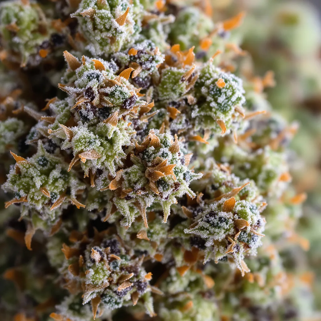 Gupta Kush cannabis bud close-up showing balanced bud structure with frosted trichomes