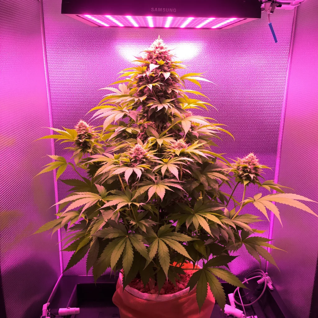 Gutbuster 77% indica / 23% sativa flower with visible trichomes