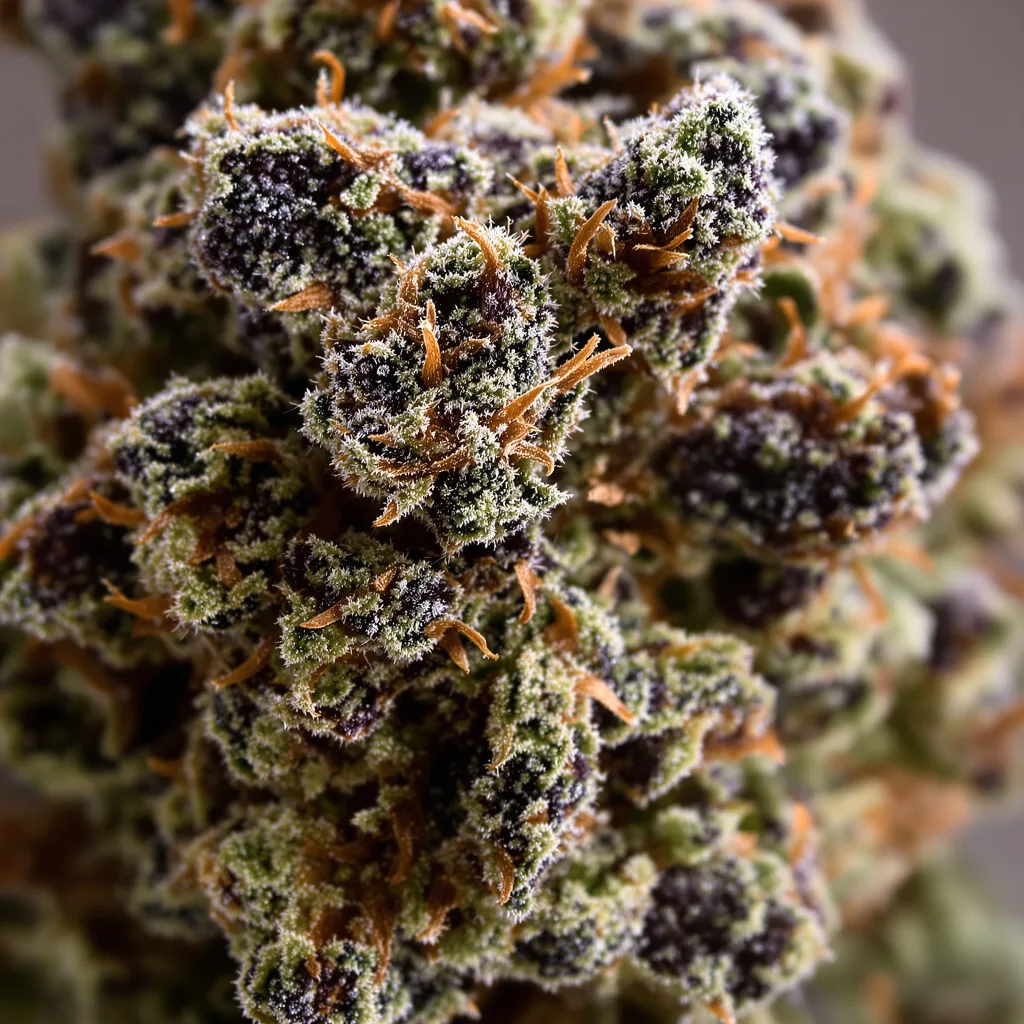 Hammerhead cannabis bud close-up showing dense purple-tinged calyxes
