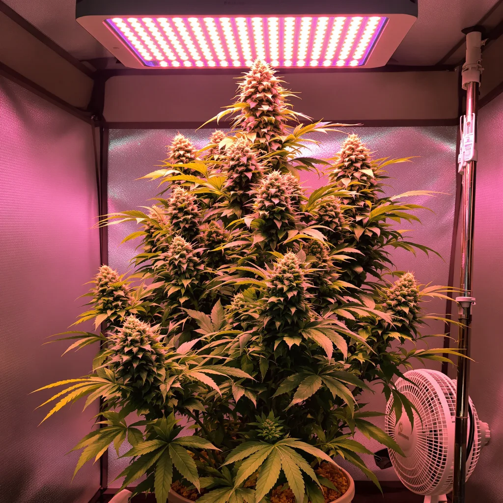 Han Burger 52% indica / 48% sativa flower with visible trichomes