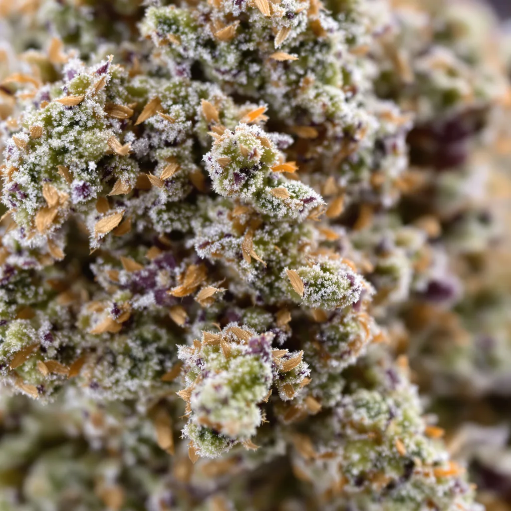 Han Burger cannabis bud close-up showing balanced bud structure with frosted trichomes