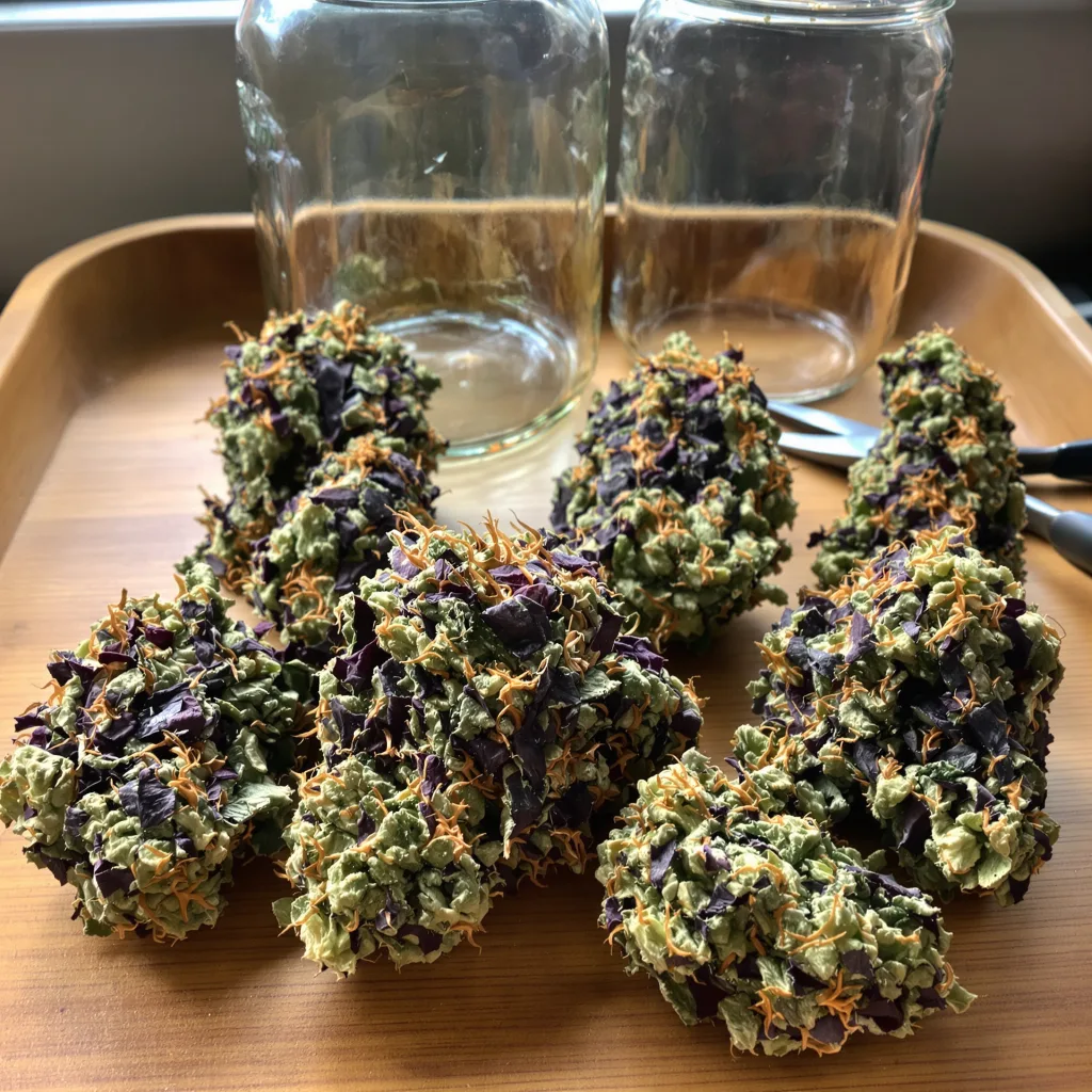 Hashbar OG 65% indica / 35% sativa flower with visible trichomes