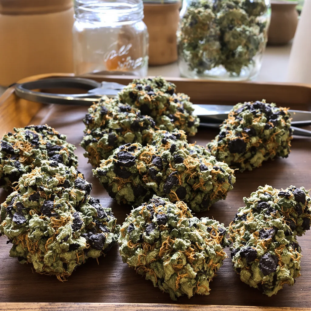 Hashbar OG 65% indica / 35% sativa flower with visible trichomes