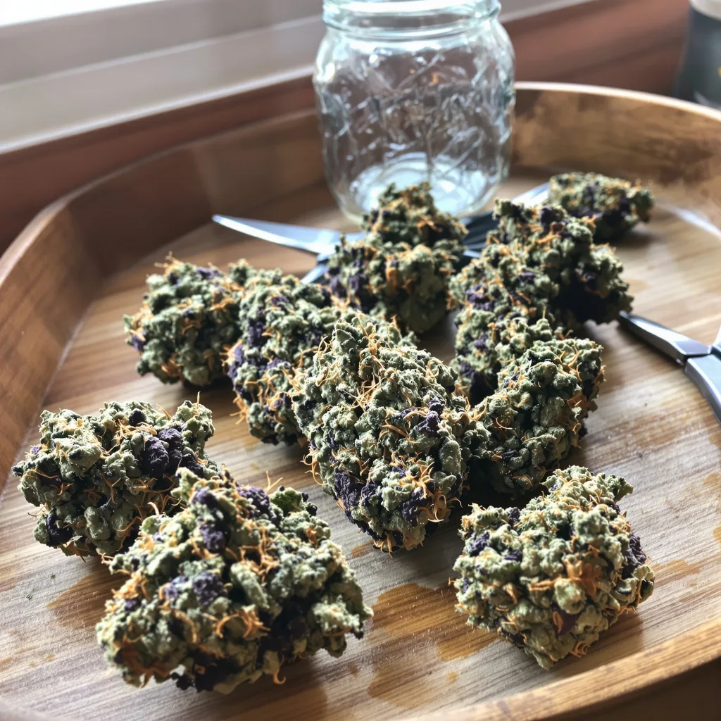 Hawaiian 84% indica / 16% sativa flower with visible trichomes