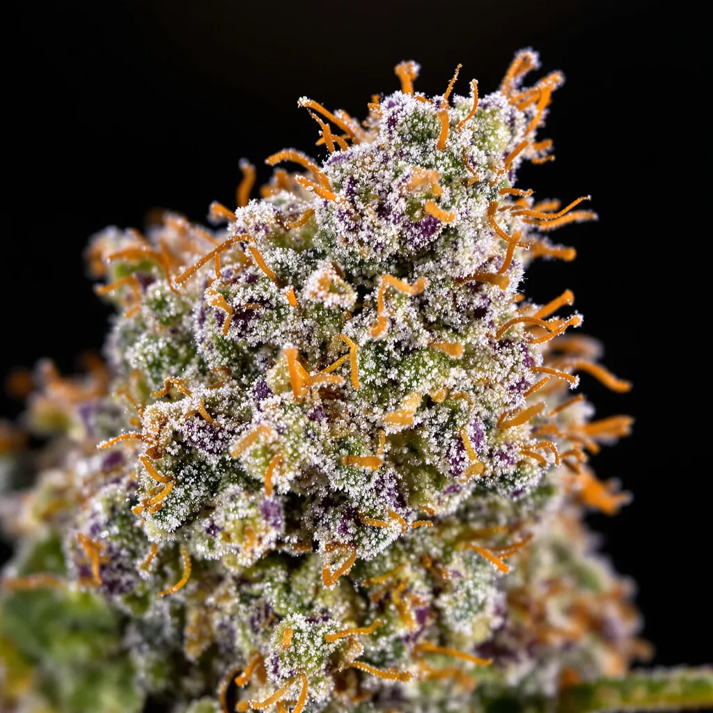 Head Cheese cannabis bud close-up showing open-bud structure with orange pistils