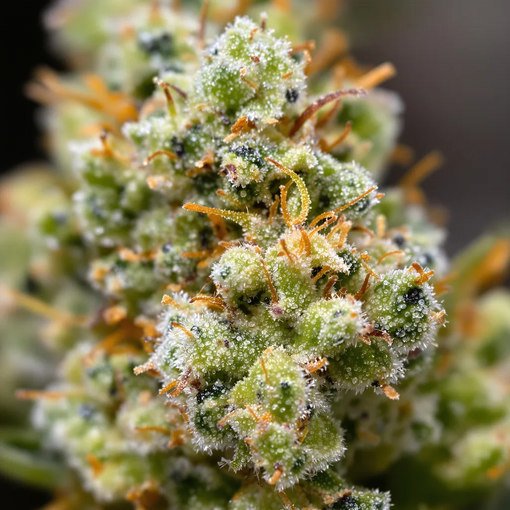 Hektol cannabis bud close-up showing lime-green airy structure