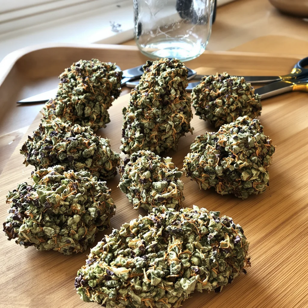 Hells OG Haze 87% indica / 13% sativa flower with visible trichomes