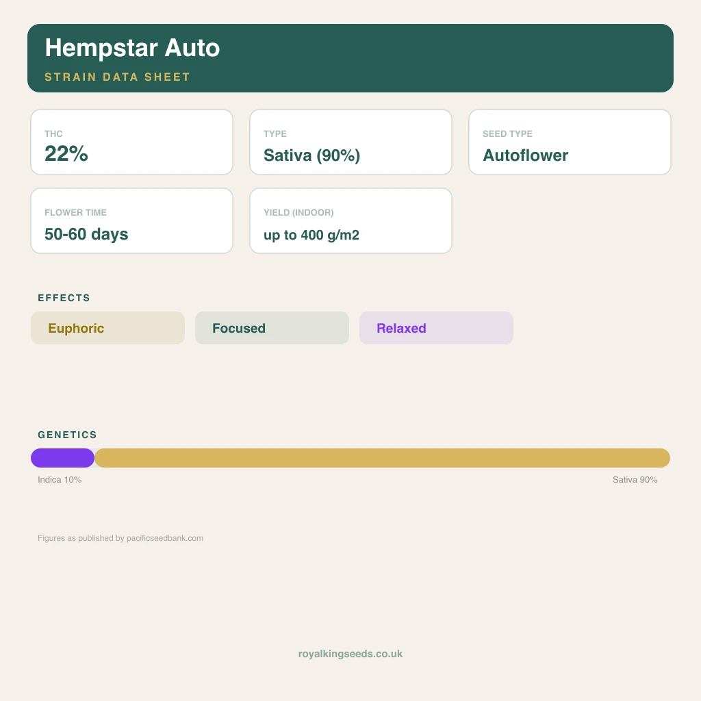 Hempstar 10% indica / 80% sativa flower with visible trichomes