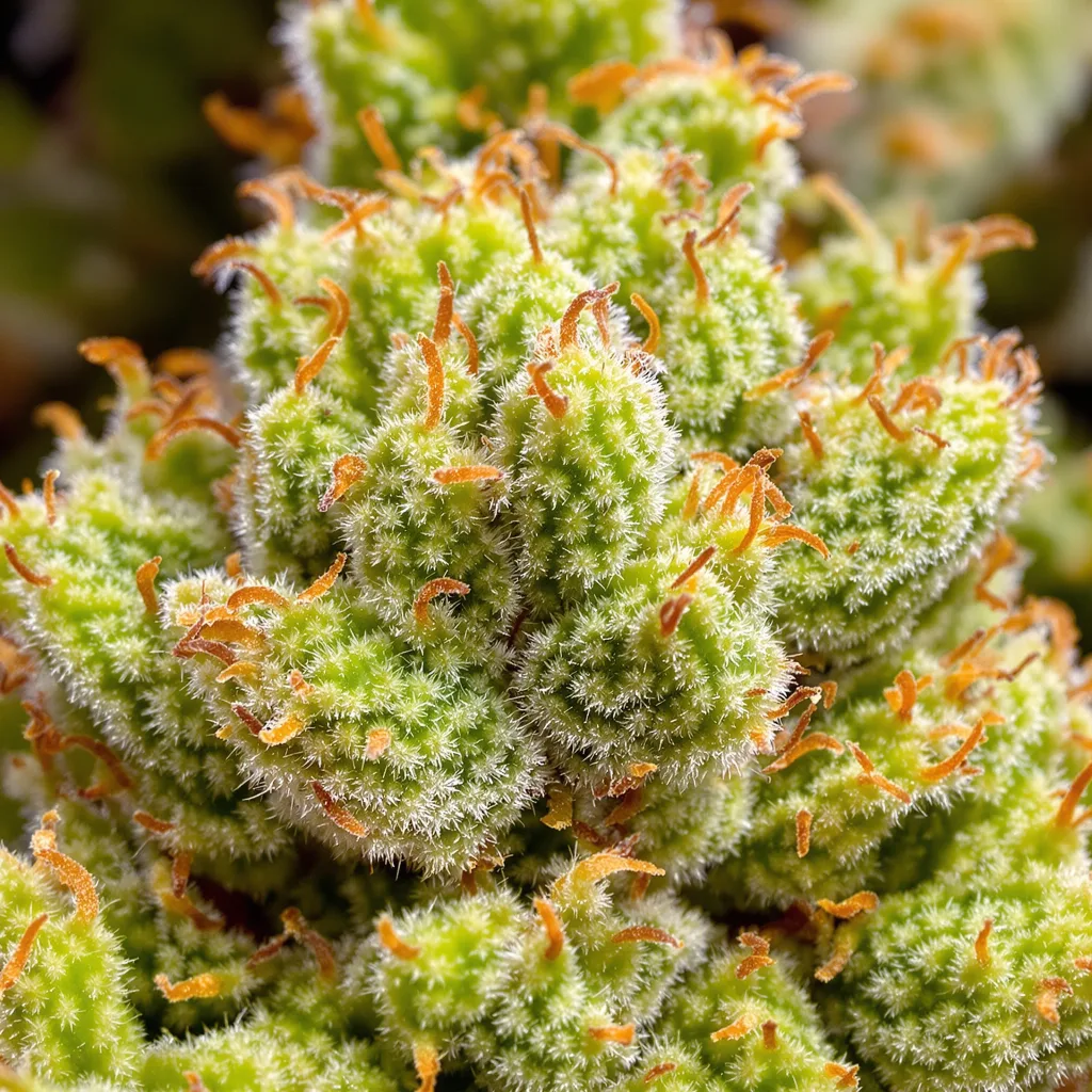 Hempstar cannabis bud close-up showing lime-green airy structure