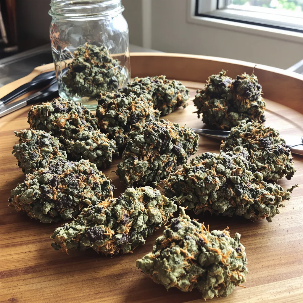 Hindu Skunk 70% indica / 30% sativa flower with visible trichomes