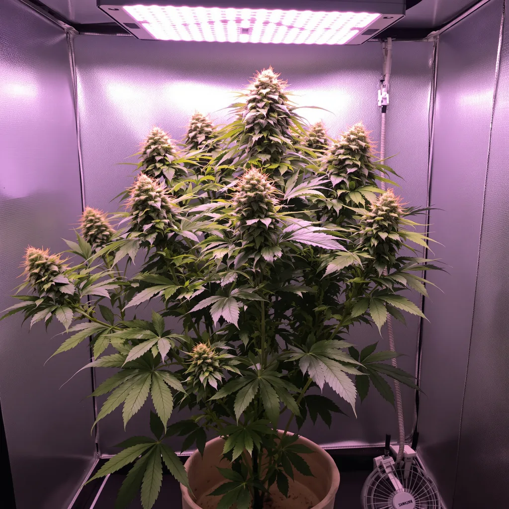 Huckleberry 50% indica / 50% sativa flower with visible trichomes