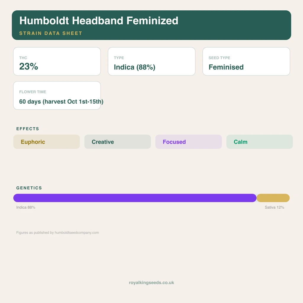 Humboldt Headband 88% indica / 12% sativa flower with visible trichomes
