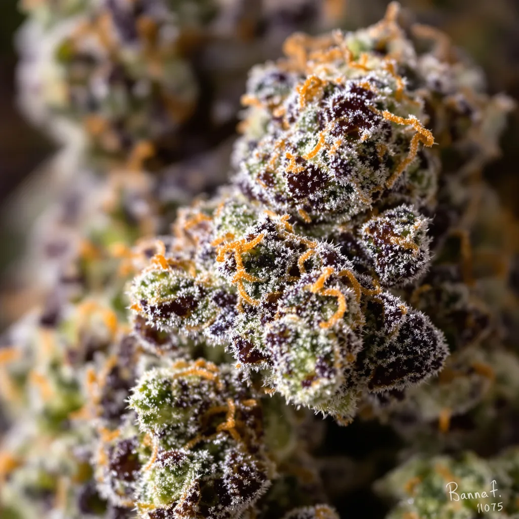 Ice Cream Cake cannabis bud close-up showing dense purple-tinged calyxes