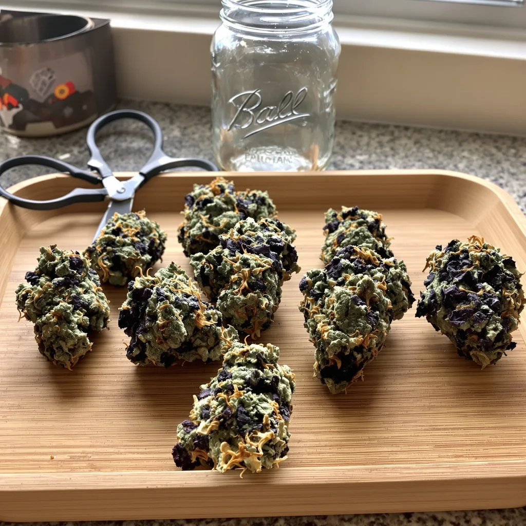 Iced Widow 67% indica / 33% sativa flower with visible trichomes