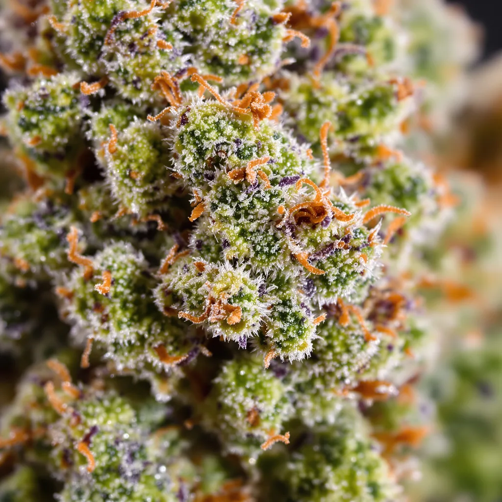 Incredible Bulk cannabis bud close-up showing open-bud structure with orange pistils