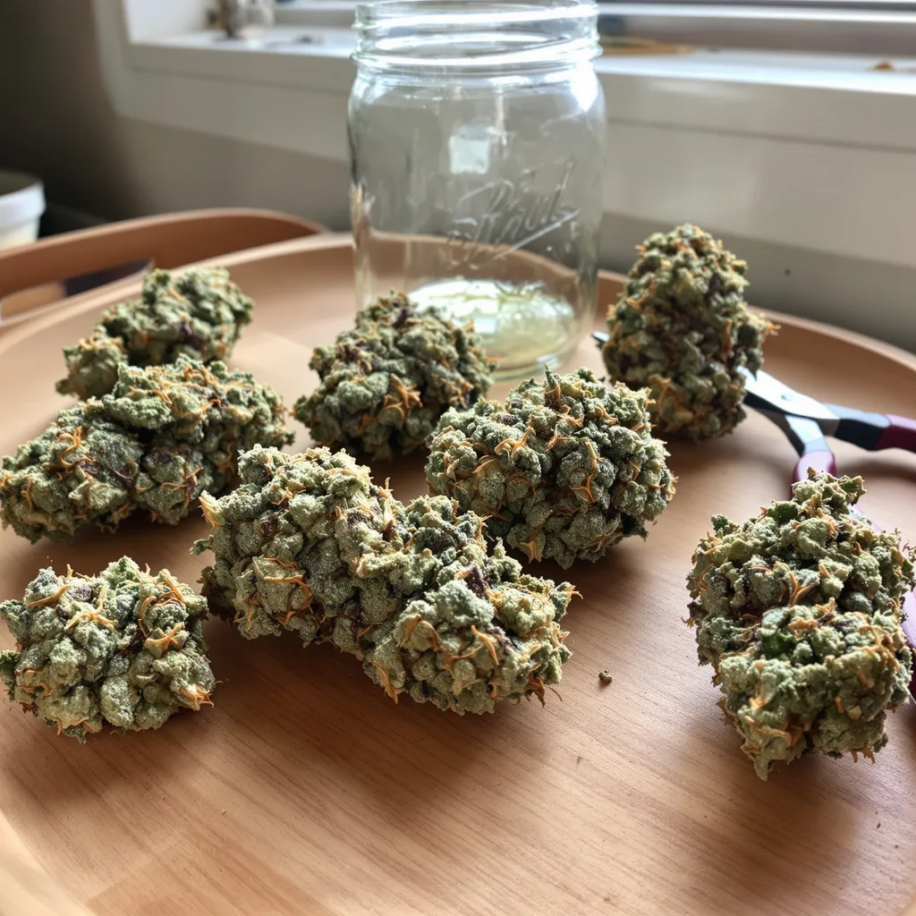 Iron Triangle 44% indica / 56% sativa flower with visible trichomes
