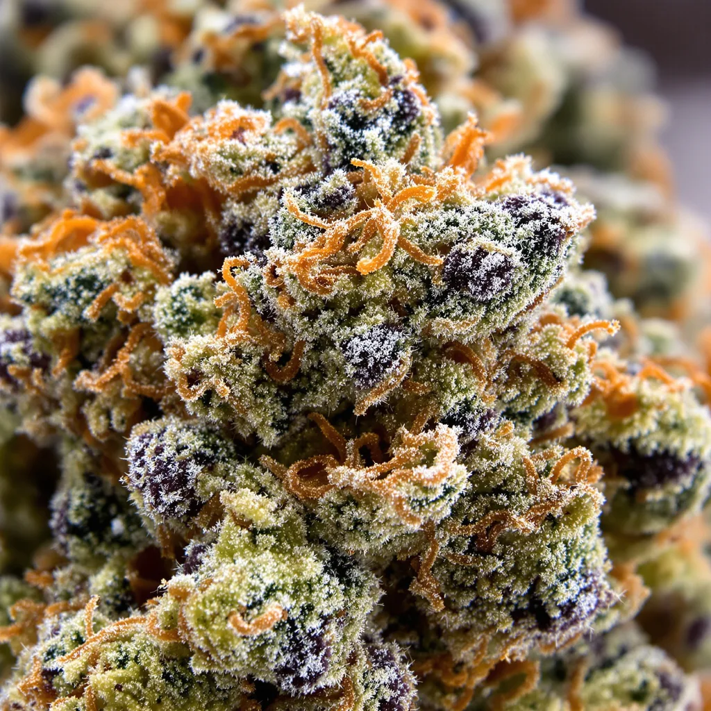 Iron Triangle cannabis bud close-up showing balanced bud structure with frosted trichomes