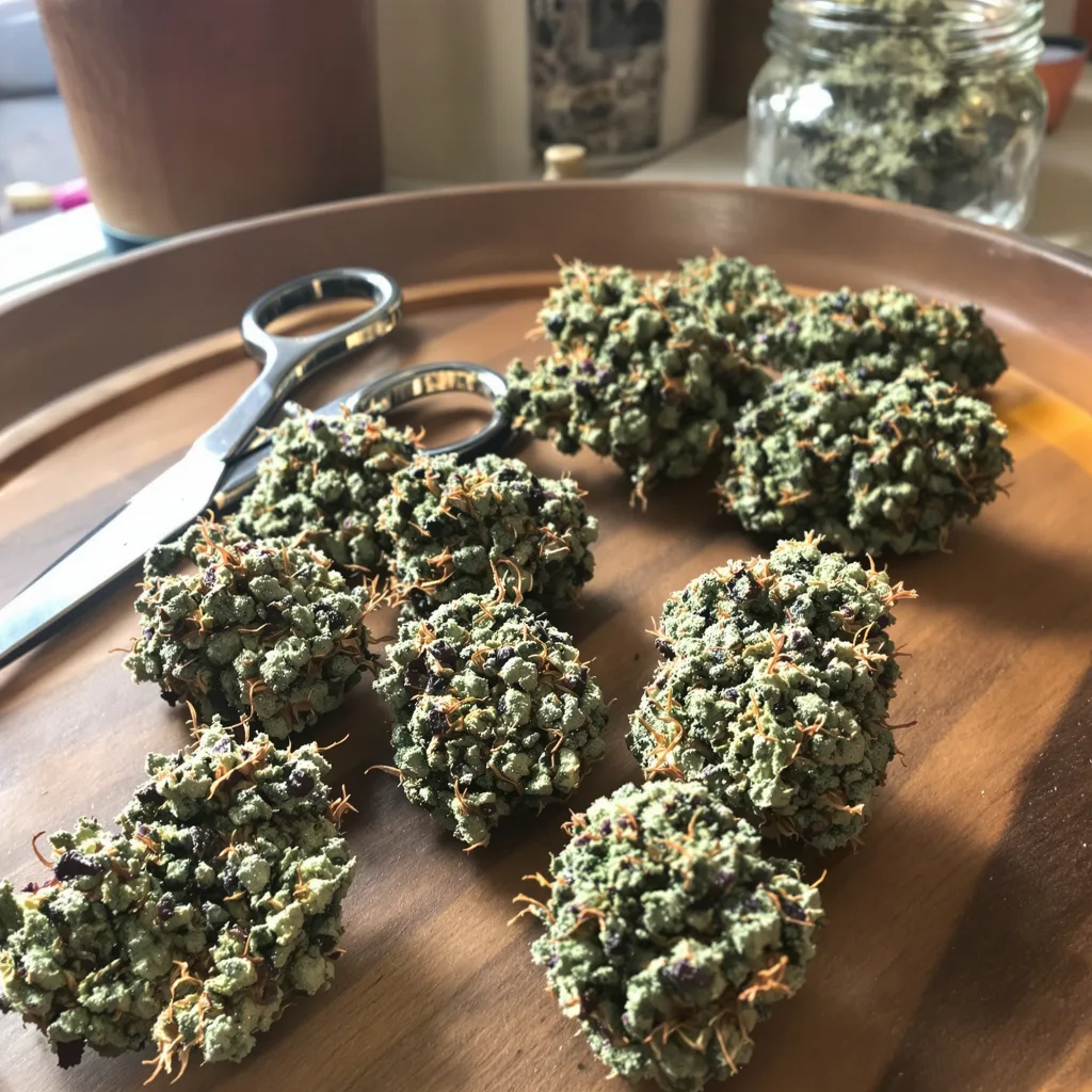 J1 40% indica / 60% sativa flower with visible trichomes
