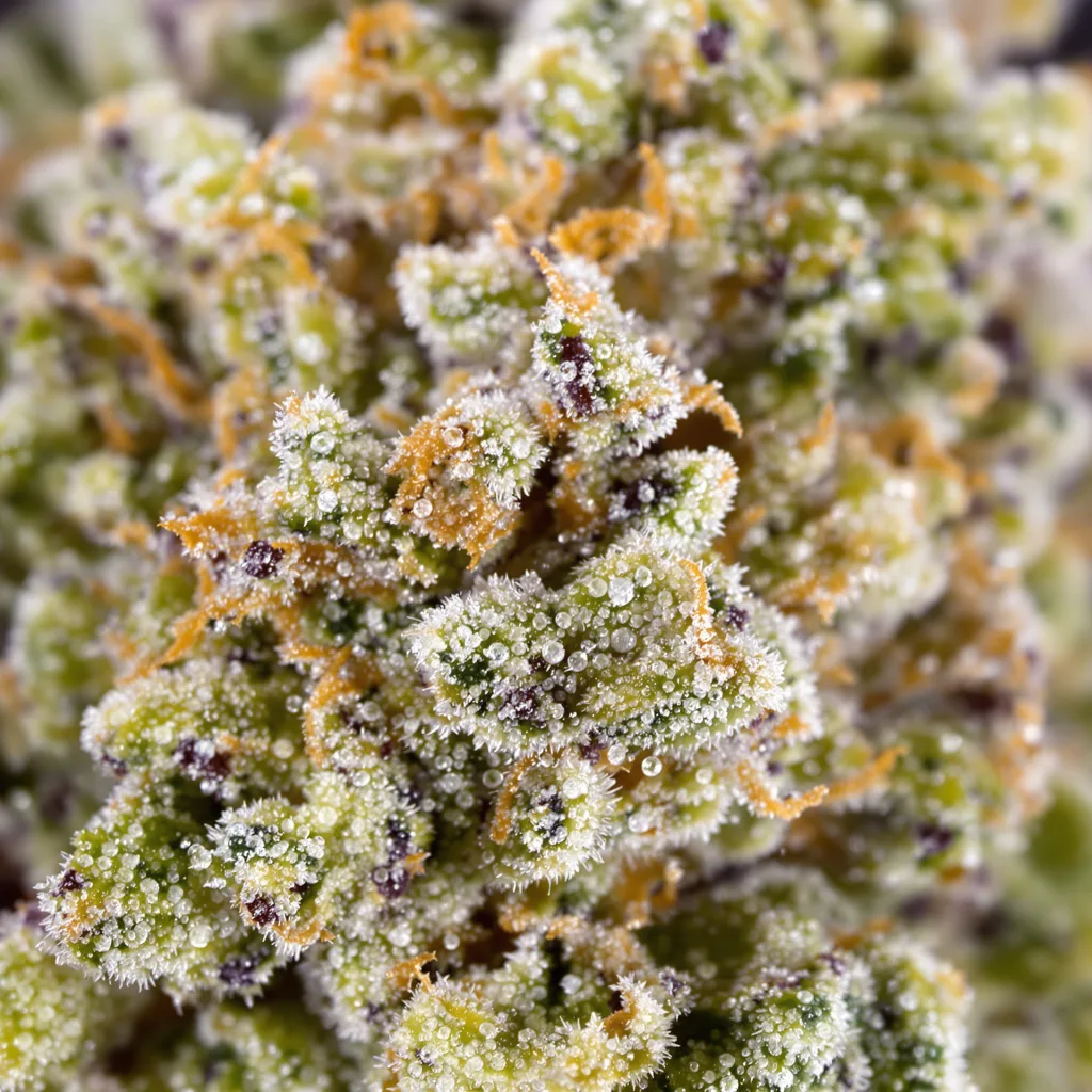 Jack Flash cannabis bud close-up showing dense forest-green nugs